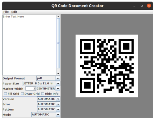 Screenshot of QR Code Creator application.
